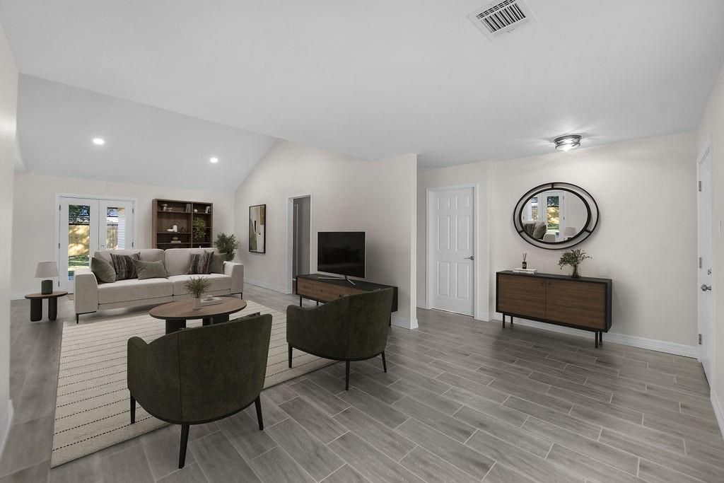 Interior, Living room, Recessed Lighting, Wood Texture Flooring