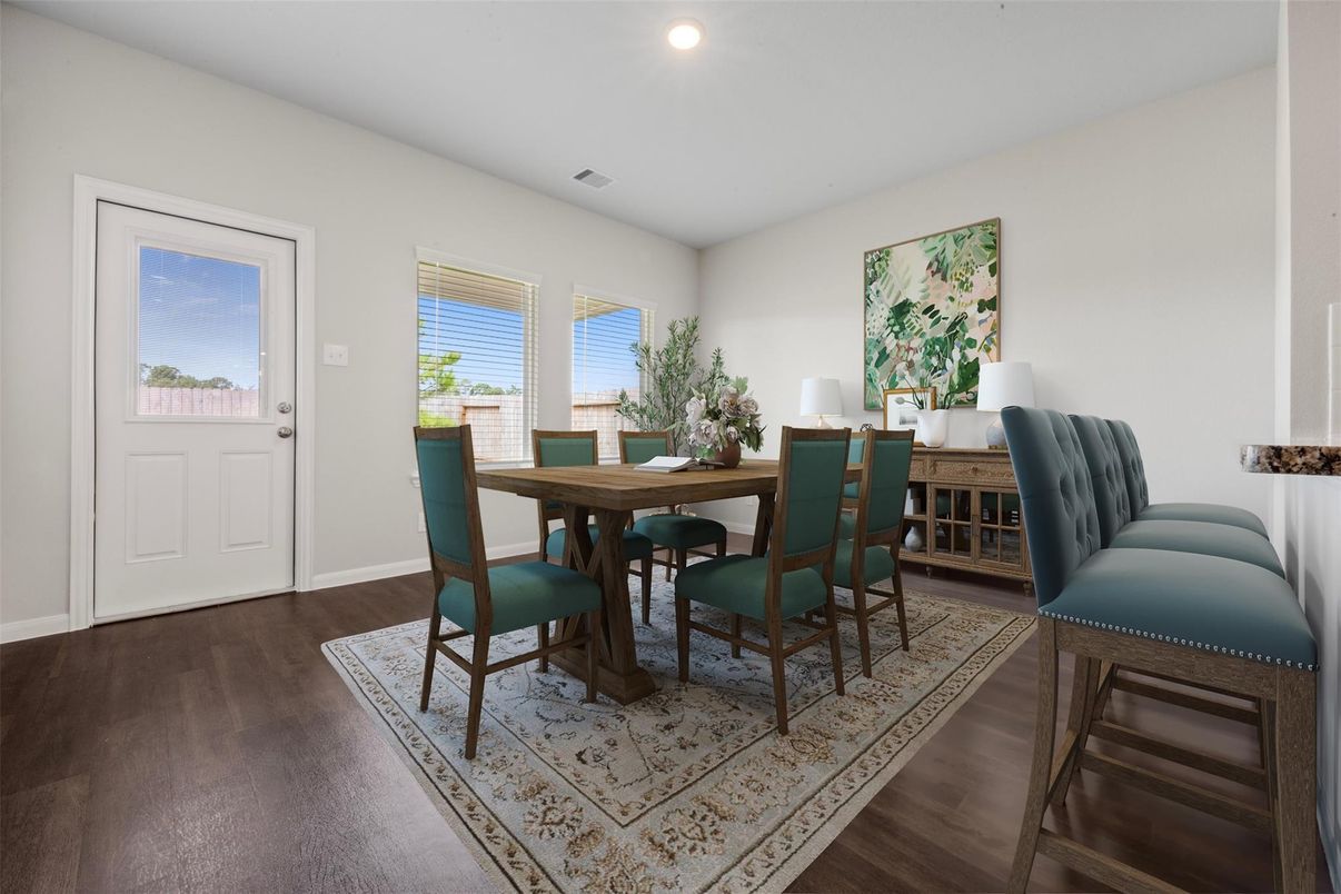 Dining room, Interior, Recessed Lighting, Wood Texture Flooring
