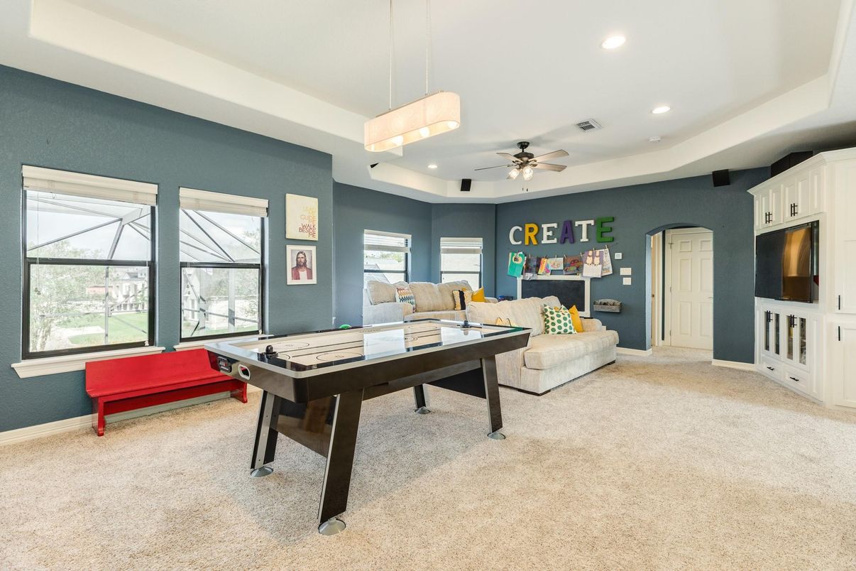 Billiard Table, Game Room, Interior, Pendant Lights, Recessed Lighting