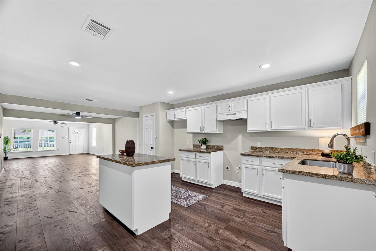 Interior, Kitchen, Recessed Lighting, Wood Texture Flooring