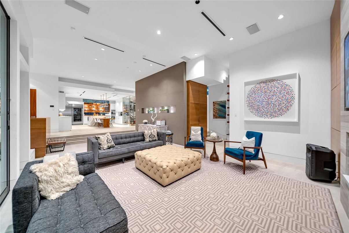 Fireplace, Interior, Kitchen, Living room, Pendant Lights, Recessed Lighting