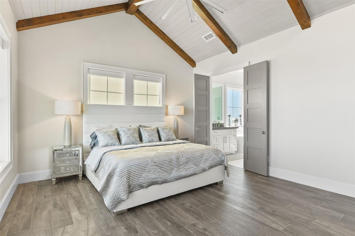 Bedroom, Interior, Wooden Beams, Wood Texture Flooring