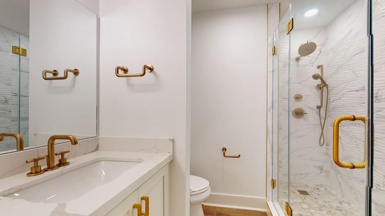 Bathroom, Glass Shower, Interior, Marble Walls, Recessed Lighting