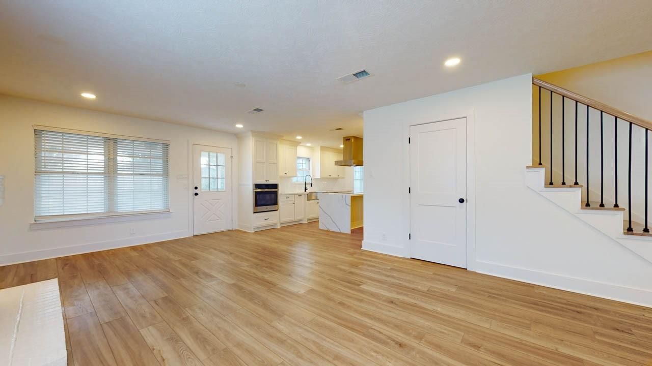 Empty room, Interior, Kitchen, Recessed Lighting, Wood Texture Flooring