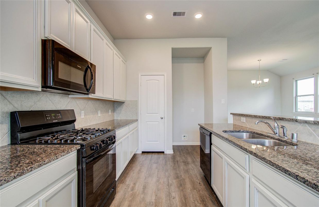 Chandelier, Interior, Kitchen, Recessed Lighting, Wood Texture Flooring