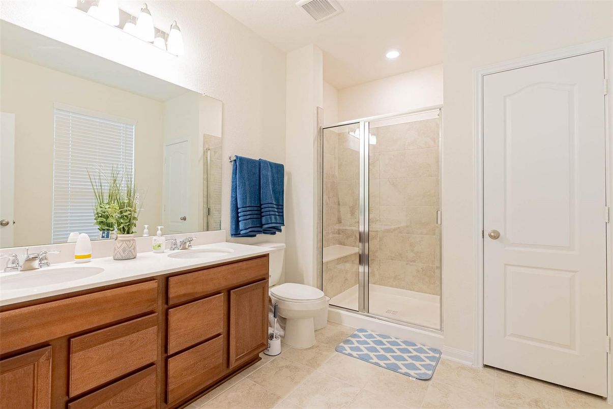 Bathroom, Dual Sink Vanities, Glass Shower, Interior, Recessed Lighting