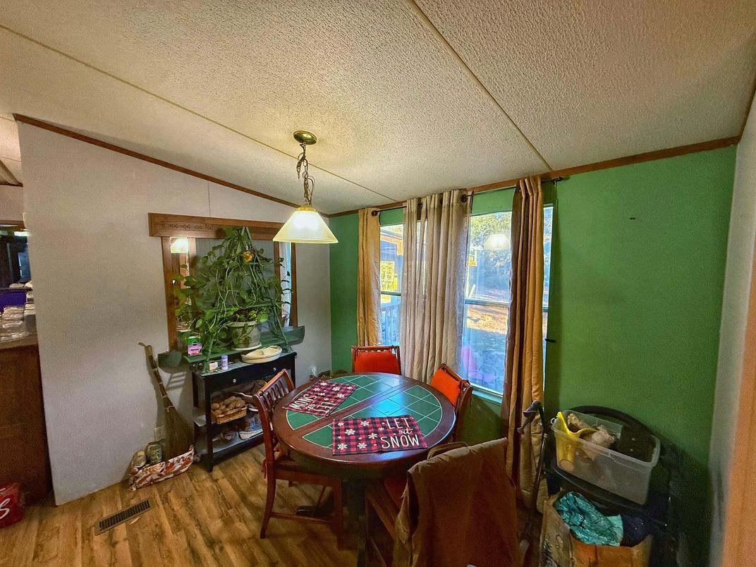 Dining room, Interior, Pendant Lights, Wood Texture Flooring