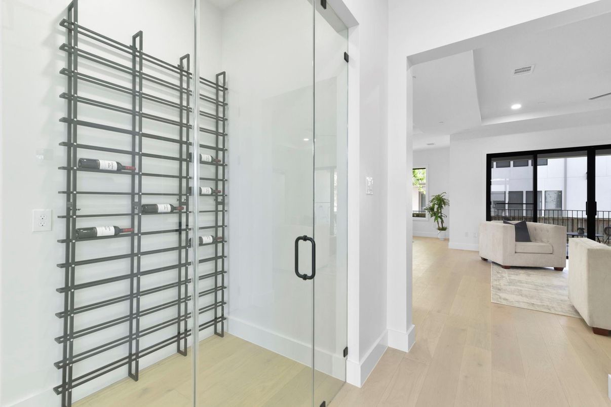 Bathroom, Glass Shower, Interior, Living room, Recessed Lighting, Wood Texture Flooring