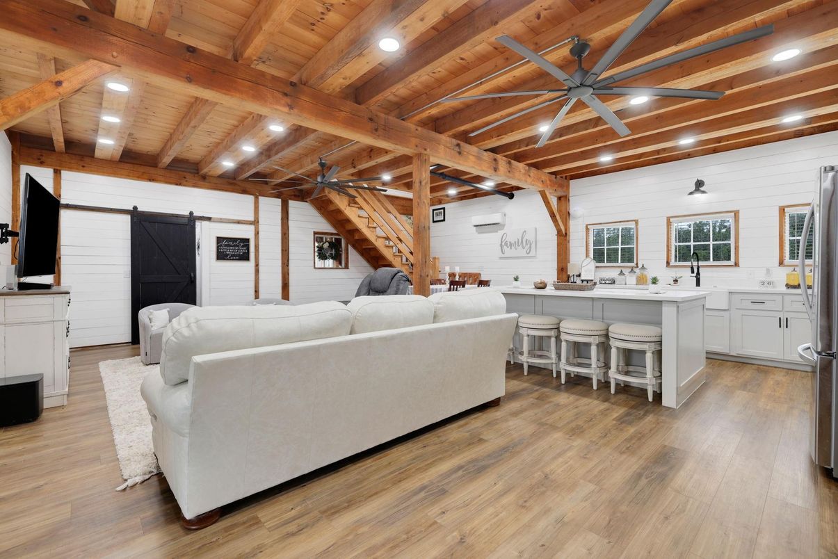 Interior, Kitchen, Living room, Recessed Lighting, Wooden Beams, Wooden Ceilings, Wood Texture Flooring