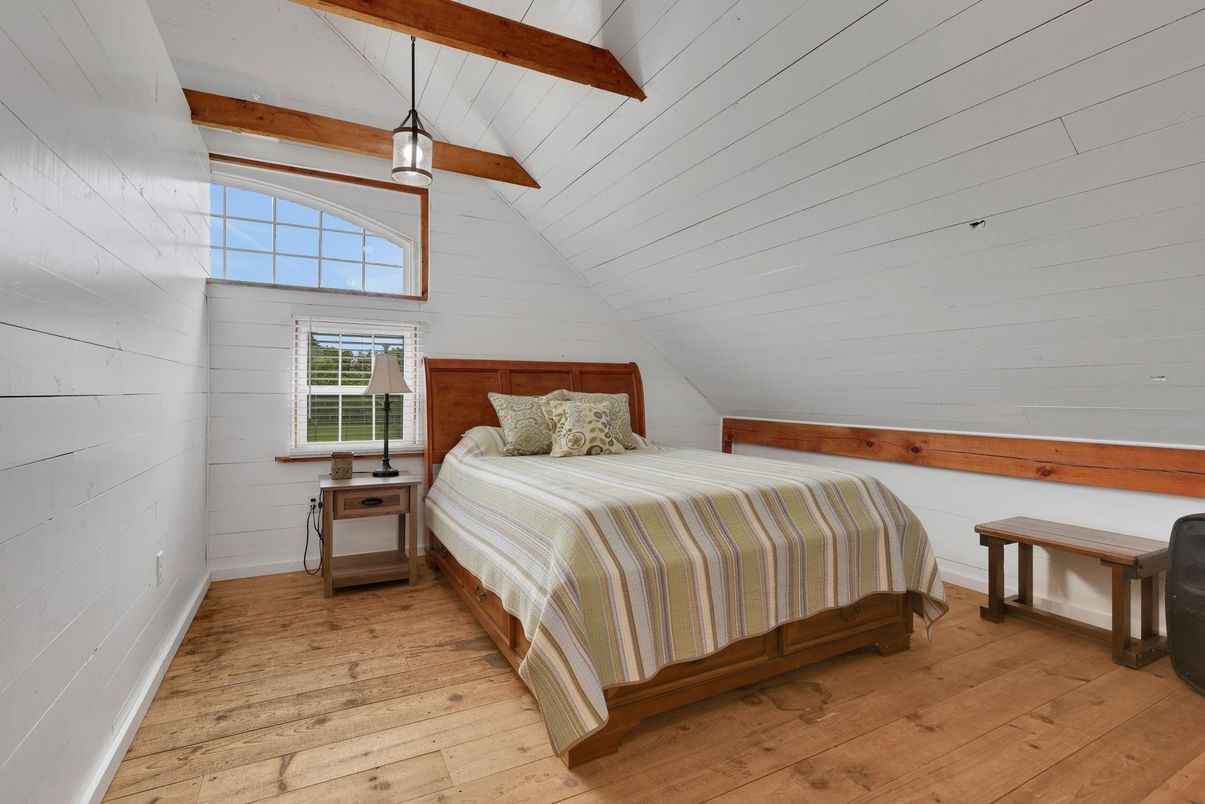 Bedroom, Interior, Pendant Lights, Wooden Beams, Wood Texture Flooring