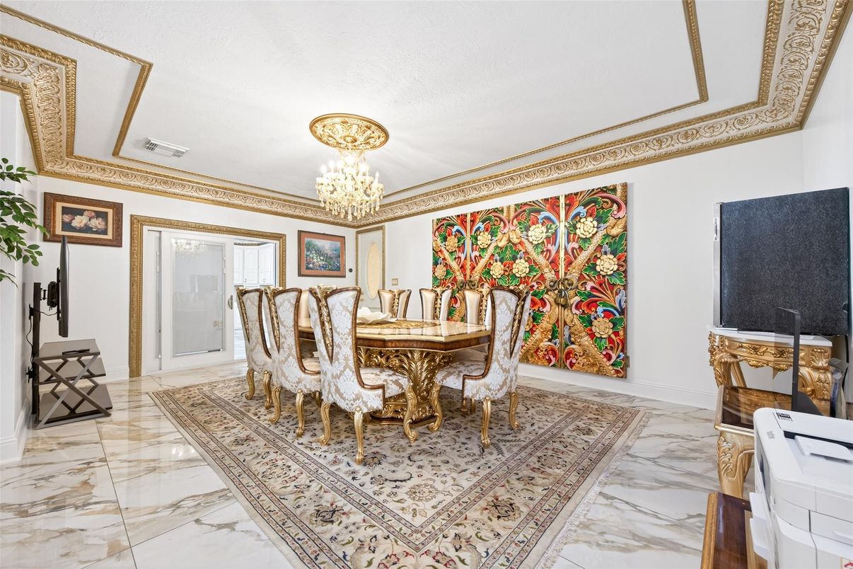 Chandelier, Dining room, Interior, Marble