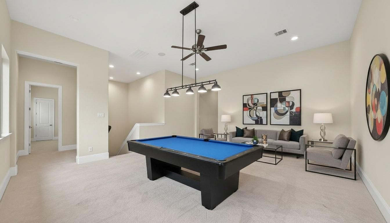 Billiard Table, Game Room, Interior, Living room, Pendant Lights, Recessed Lighting