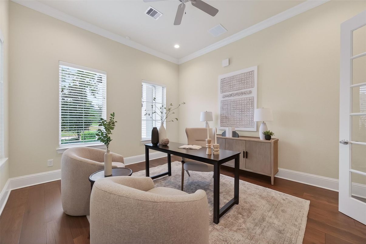 Home Office, Interior, Recessed Lighting, Wood Texture Flooring