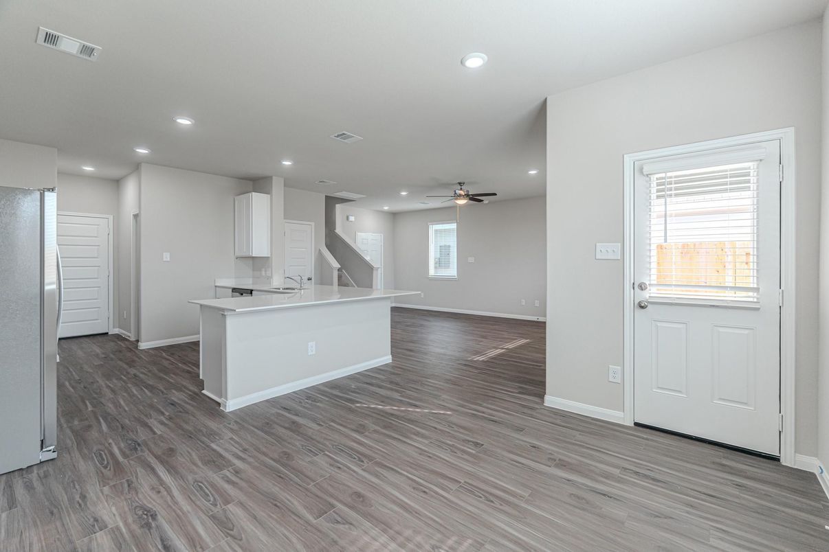 Empty room, Interior, Kitchen, Recessed Lighting, Wood Texture Flooring