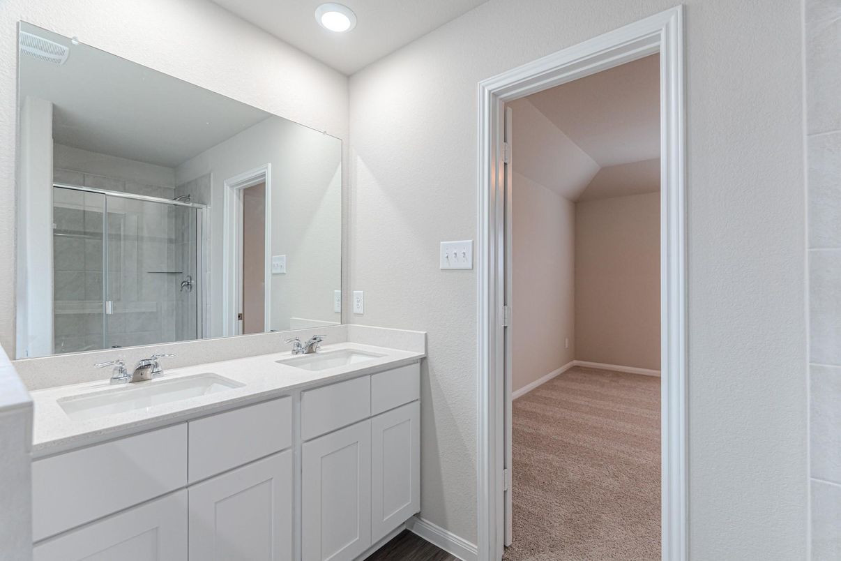 Bathroom, Dual Sink Vanities, Glass Shower, Interior, Recessed Lighting