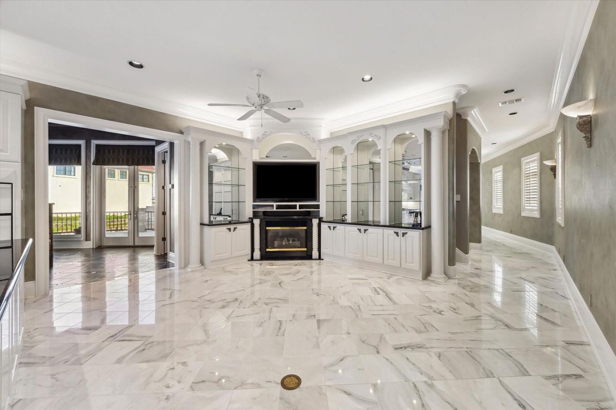 Fireplace, Interior, Marble, Recessed Lighting