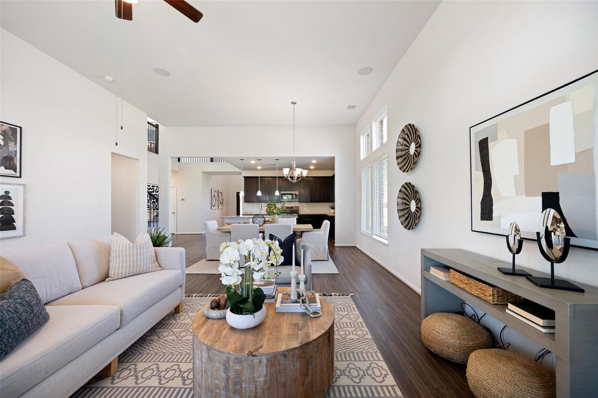 Dining room, Interior, Kitchen, Living room, Pendant Lights, Recessed Lighting, Wood Texture Flooring