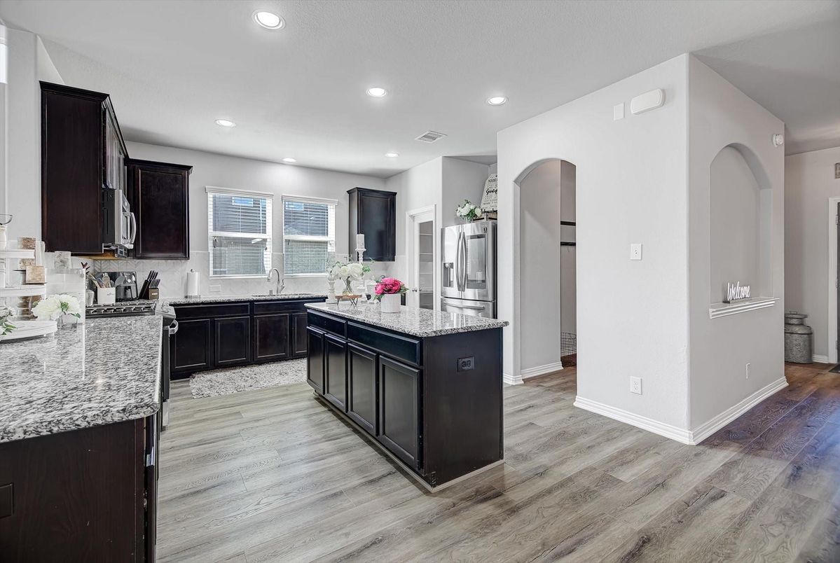 Interior, Kitchen, Recessed Lighting, Wood Texture Flooring