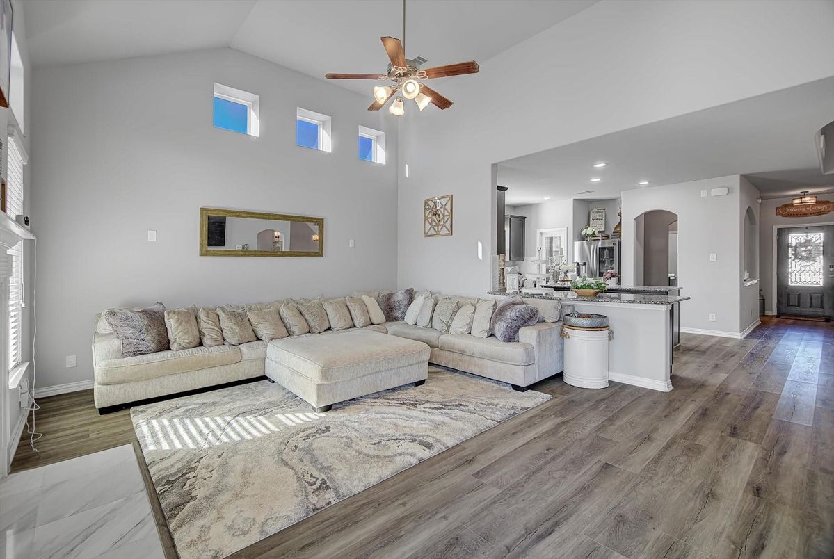 Interior, Kitchen, Living room, Recessed Lighting, Wood Texture Flooring