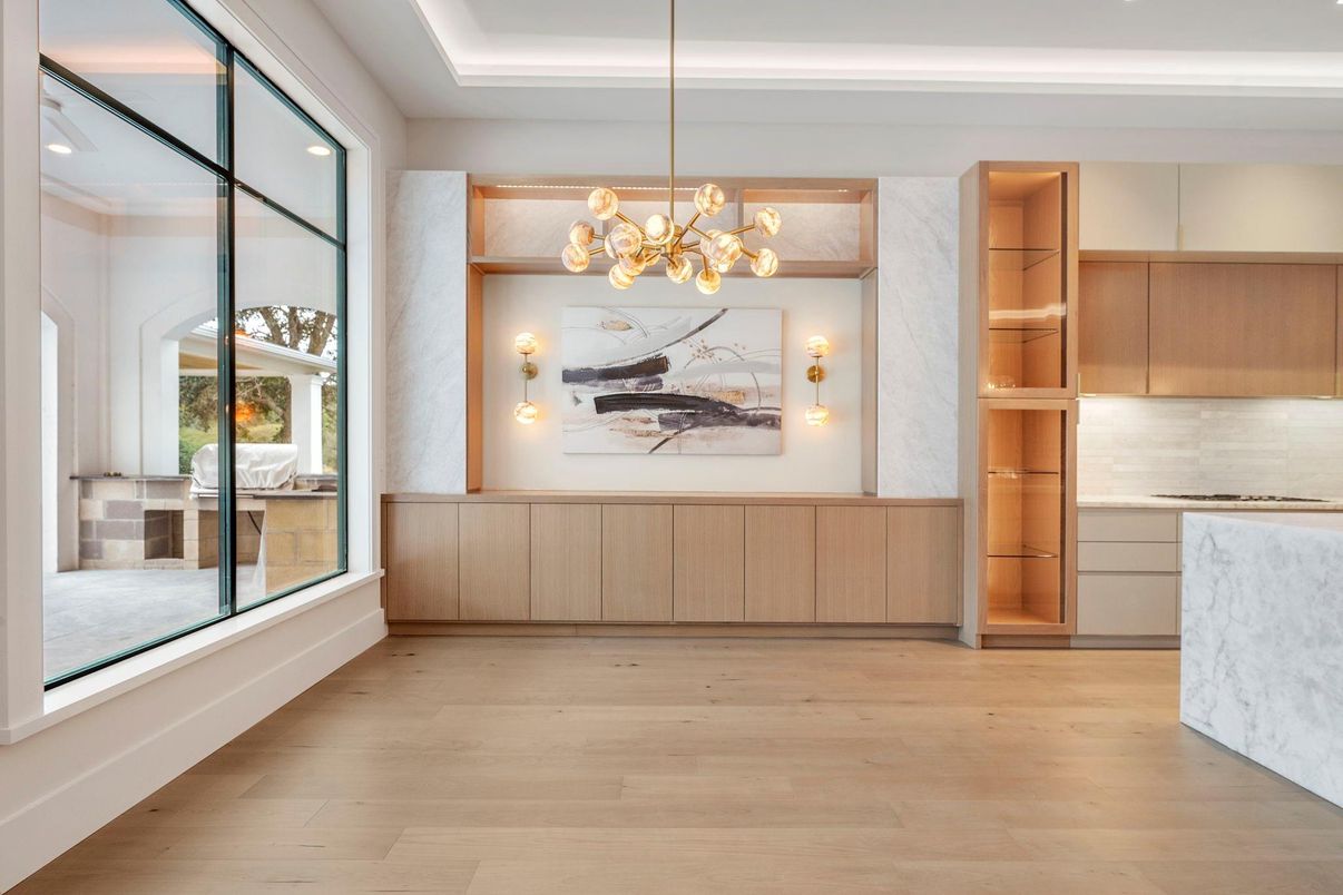 Interior, Kitchen, Pendant Lights, Wood Texture Flooring