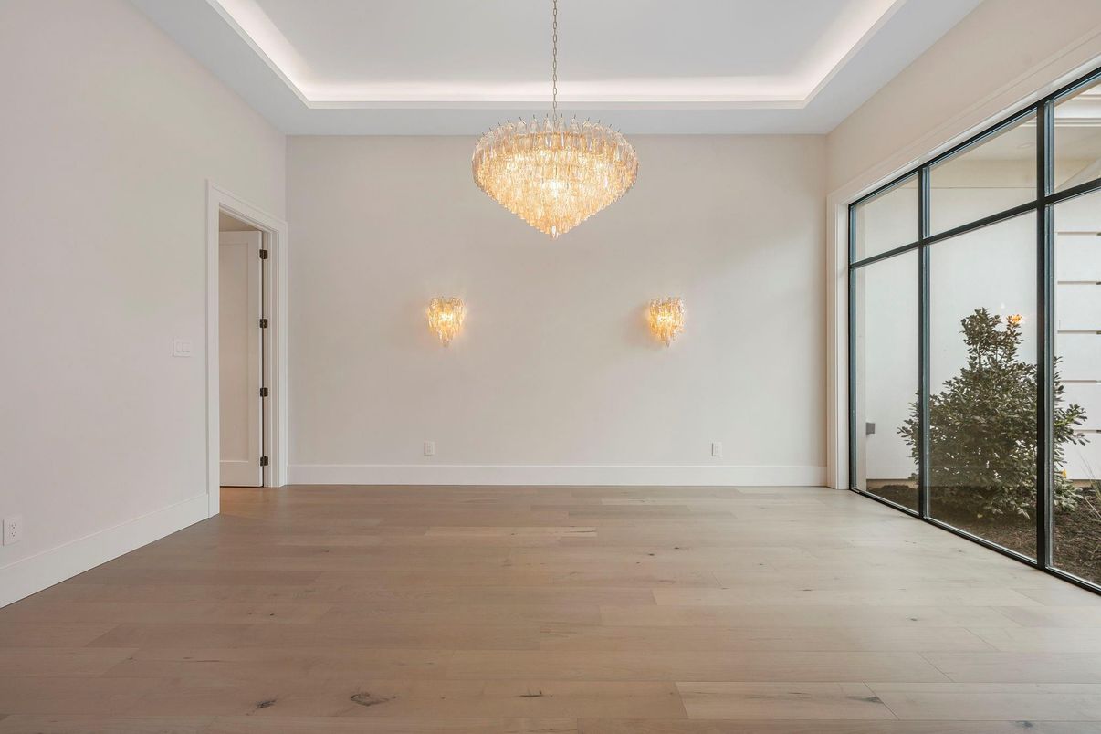 Chandelier, Empty room, Interior, Wood Texture Flooring