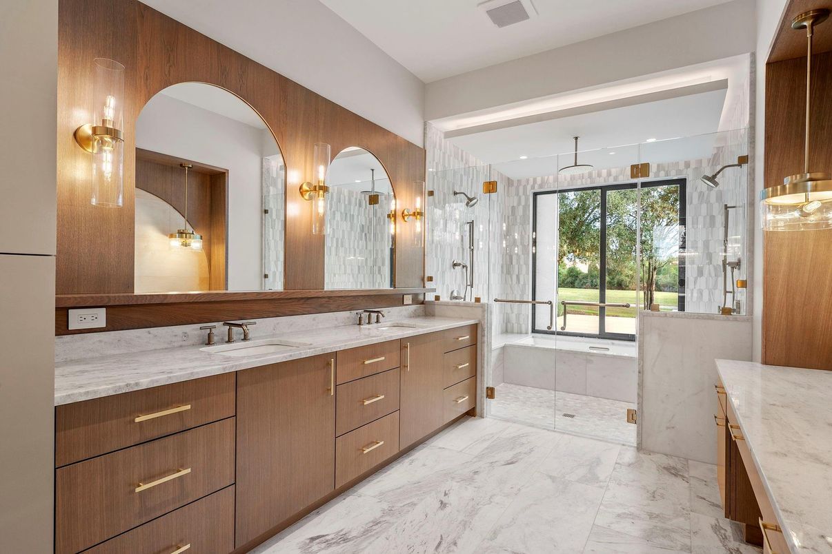 Bathroom, Dual Sink Vanities, Glass Shower, Interior, Marble