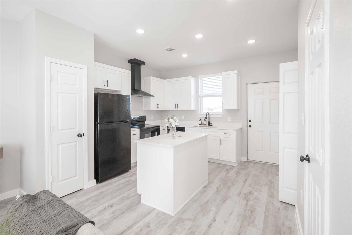 Interior, Kitchen, Recessed Lighting, Wood Texture Flooring