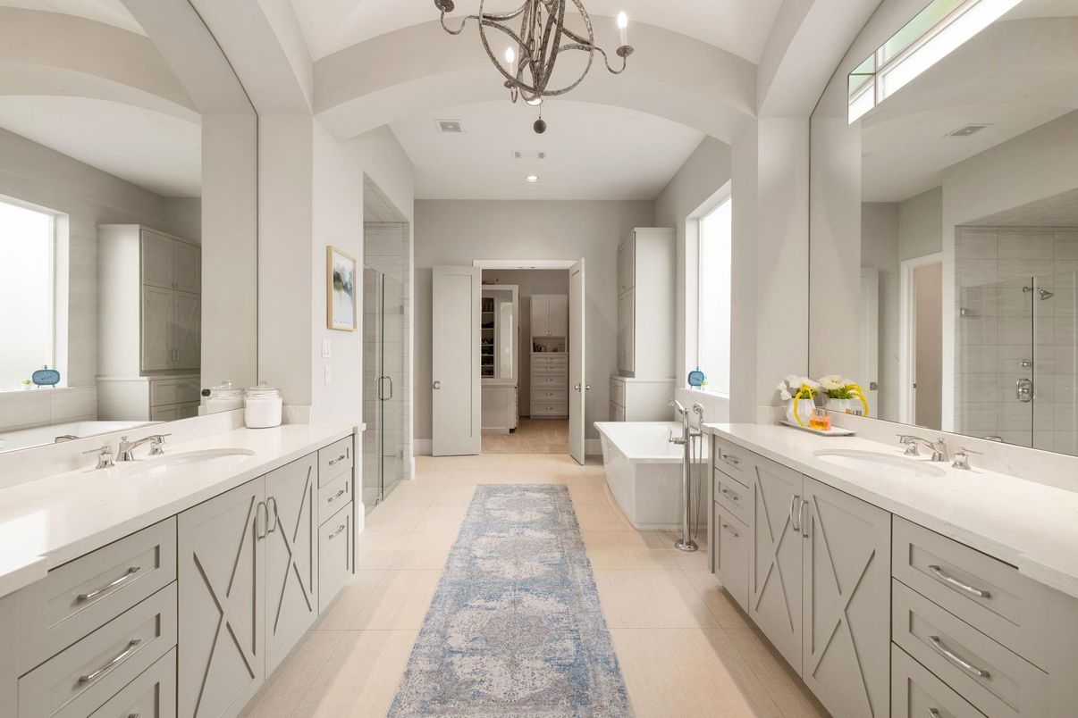 Bathroom, Dual Sink Vanities, Free Standing Baths, Interior, Recessed Lighting