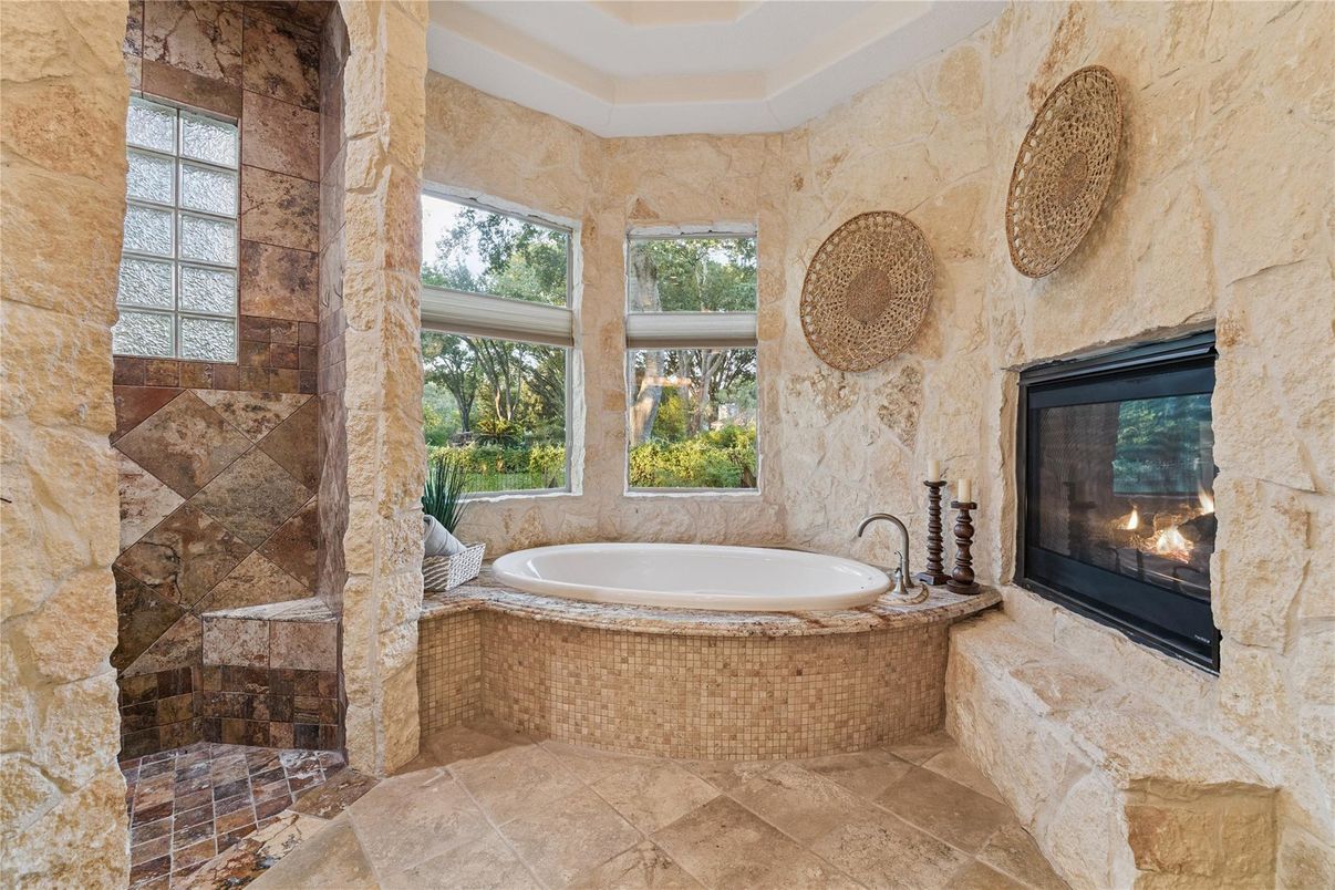 Bathroom, Fireplace, Interior, Stone Walls
