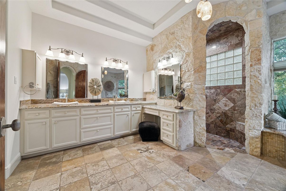 Bathroom, Dual Sink Vanities, Interior, Stone Walls
