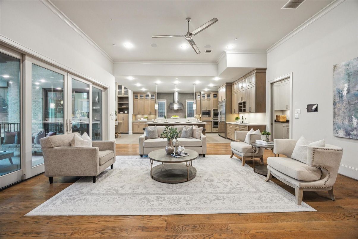 Interior, Kitchen, Living room, Pendant Lights, Recessed Lighting, Stainless Steel Appliances, Wood Texture Flooring