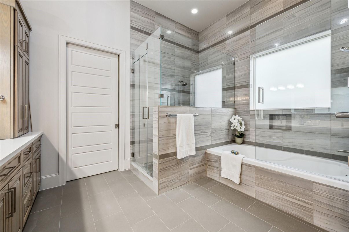 Bathroom, Glass Shower, Interior, Recessed Lighting