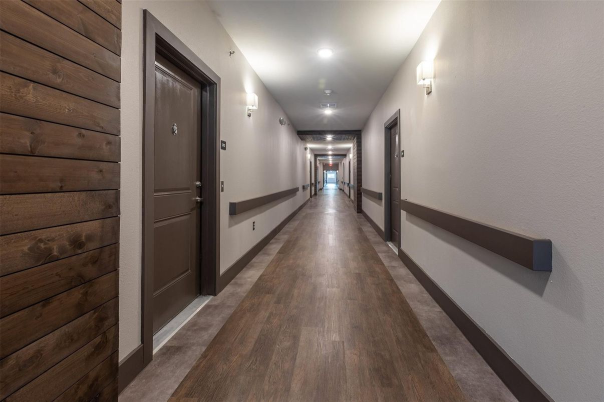 Interior, Recessed Lighting, Wood Texture Flooring, Wooden Walls