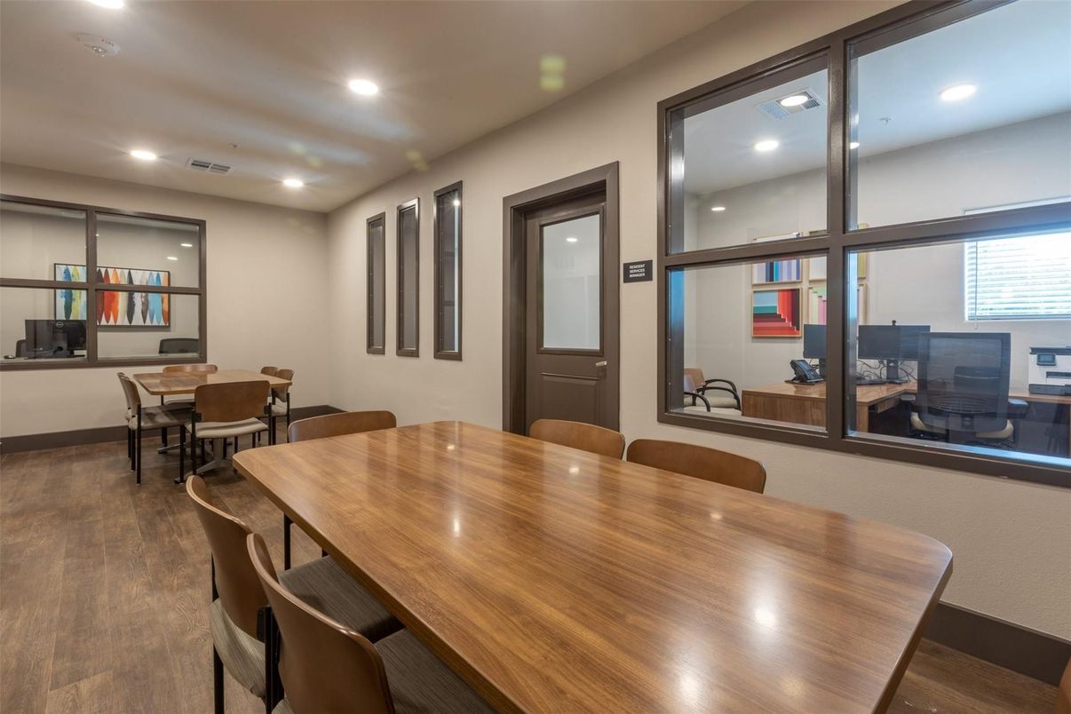 Dining room, Interior, Recessed Lighting, Wood Texture Flooring