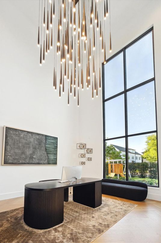 Home Office, Interior, Pendant Lights, Wood Texture Flooring