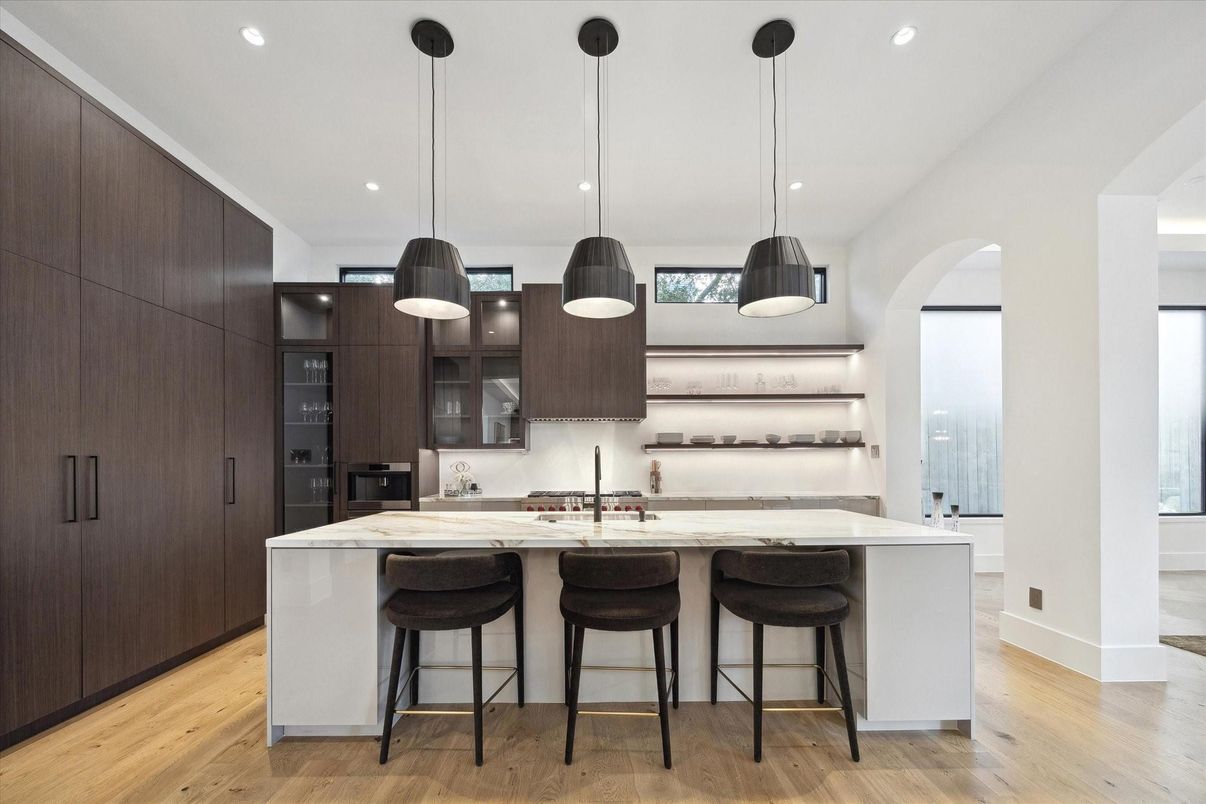 Interior, Kitchen, Pendant Lights, Recessed Lighting, Wood Texture Flooring