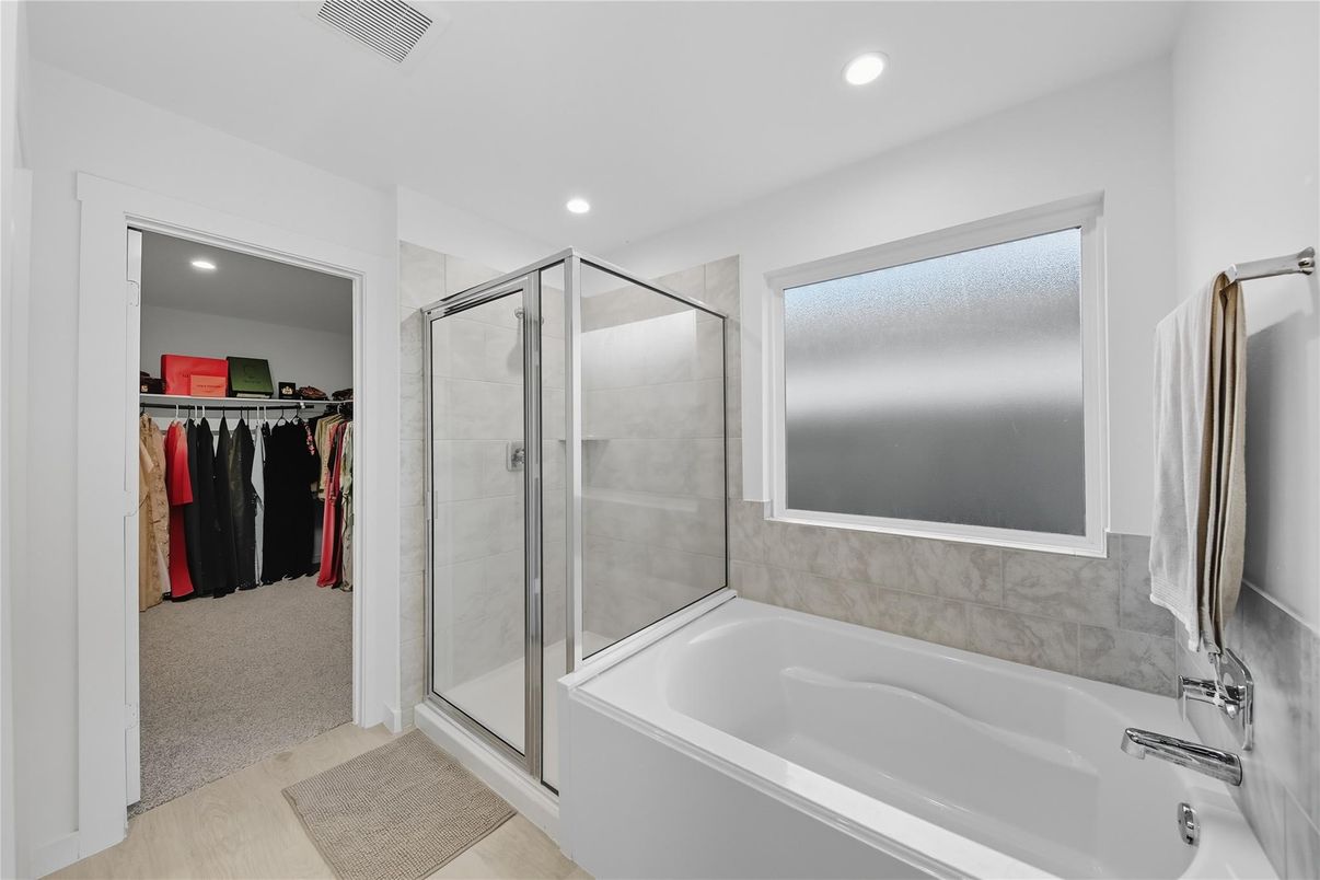 Bathroom, Glass Shower, Interior, Recessed Lighting, Walk-in Closets