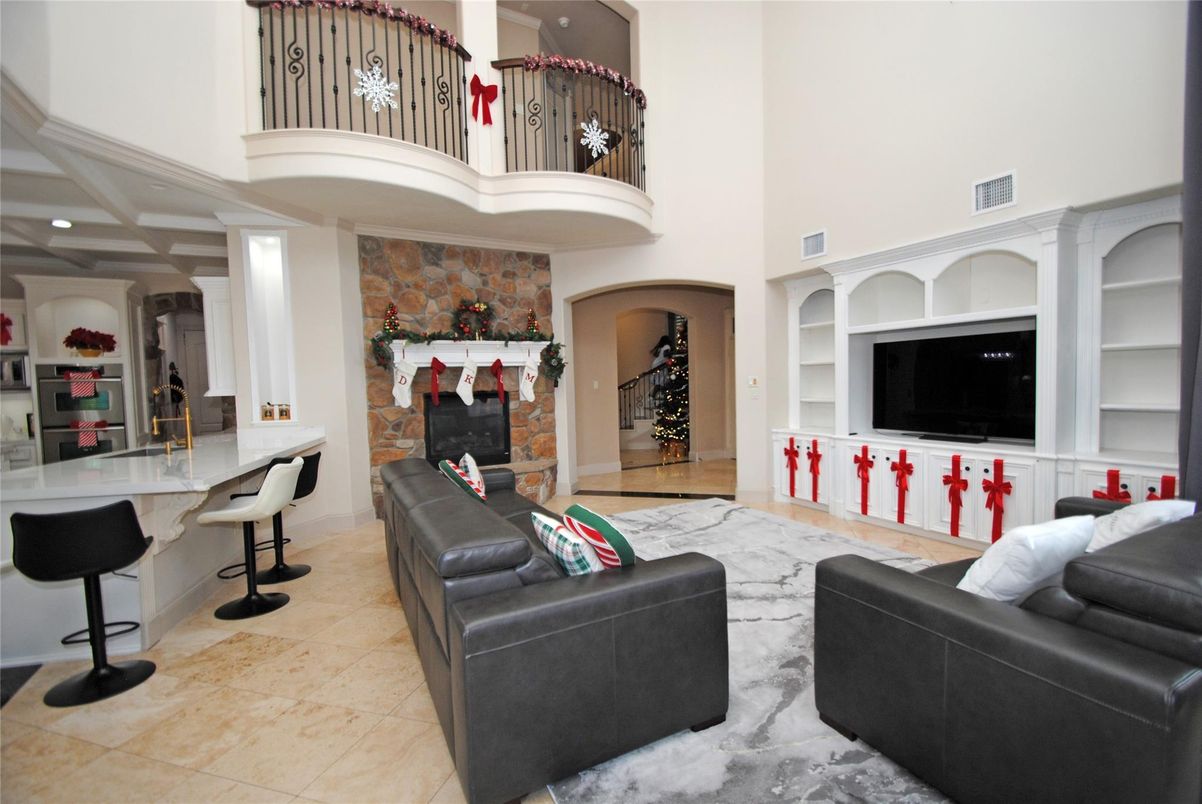 Fireplace, Interior, Living room, Recessed Lighting, Stone Walls