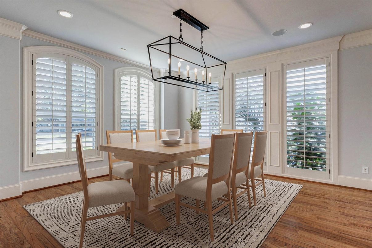 Empty room, Interior, Pendant Lights, Recessed Lighting, Wood Texture Flooring