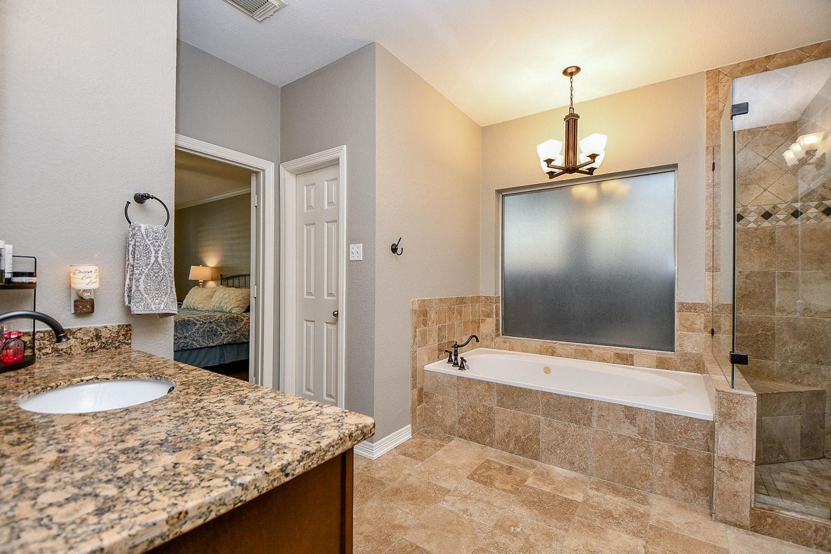 Bathroom, Dual Sink Vanities, Glass Shower, Interior, Pendant Lights