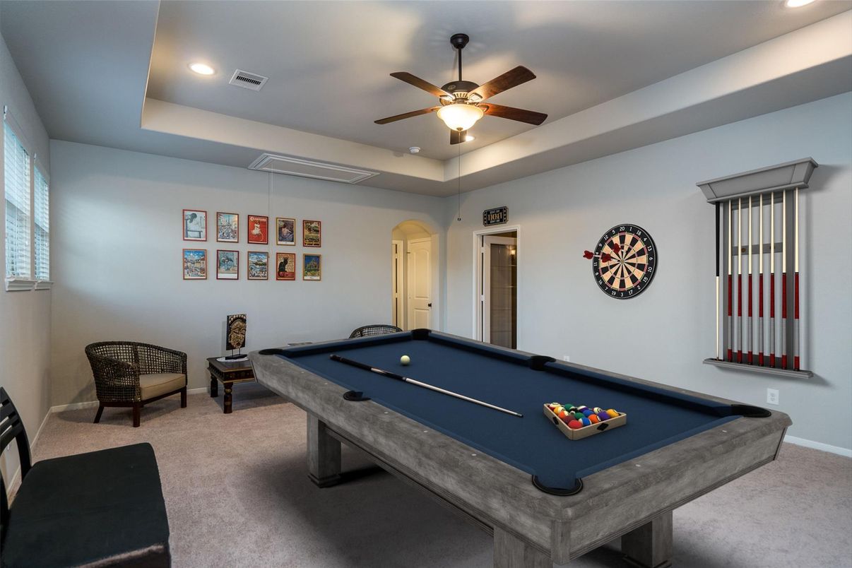 Billiard Table, Game Room, Interior, Recessed Lighting
