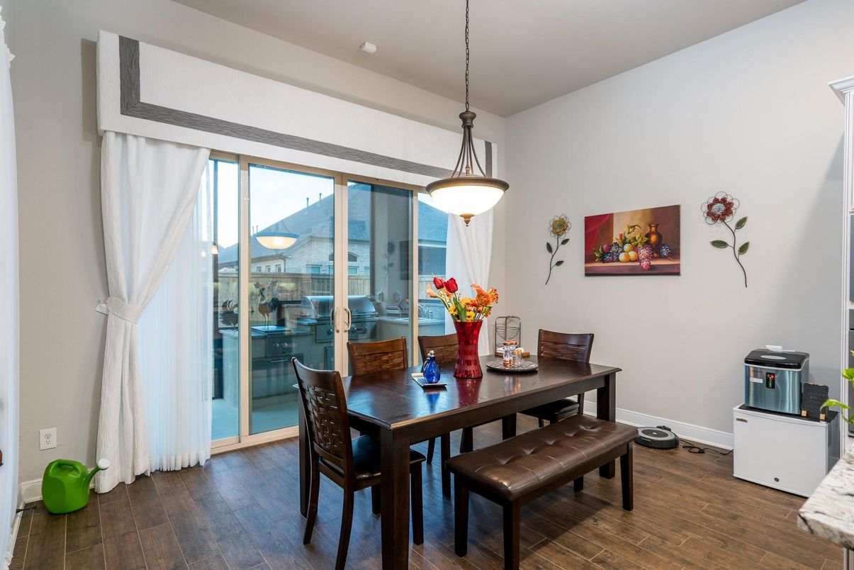 Dining room, Interior, Pendant Lights, Wood Texture Flooring
