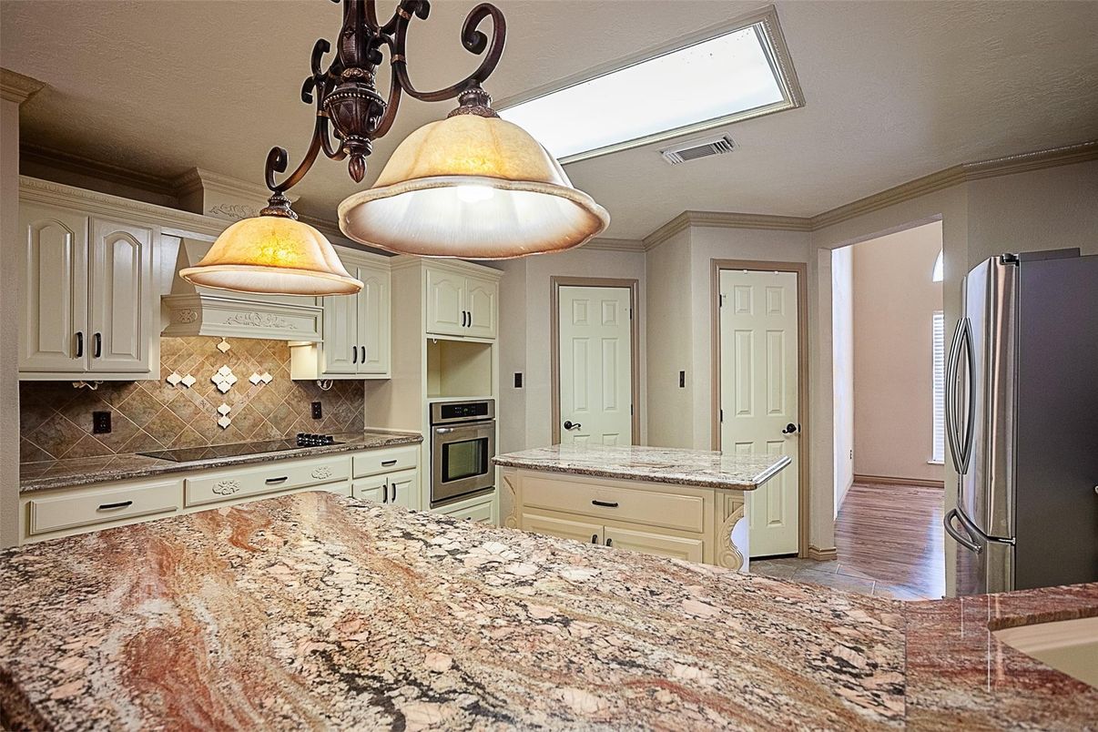 Interior, Kitchen, Pendant Lights, Stainless Steel Appliances, Wood Texture Flooring