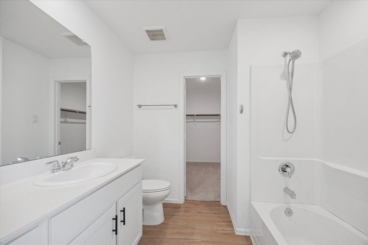Bathroom, Dual Sink Vanities, Interior, Wood Texture Flooring