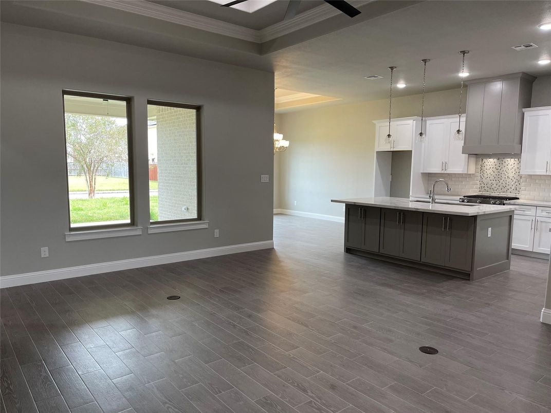 Interior, Kitchen, Pendant Lights, Recessed Lighting, Wood Texture Flooring
