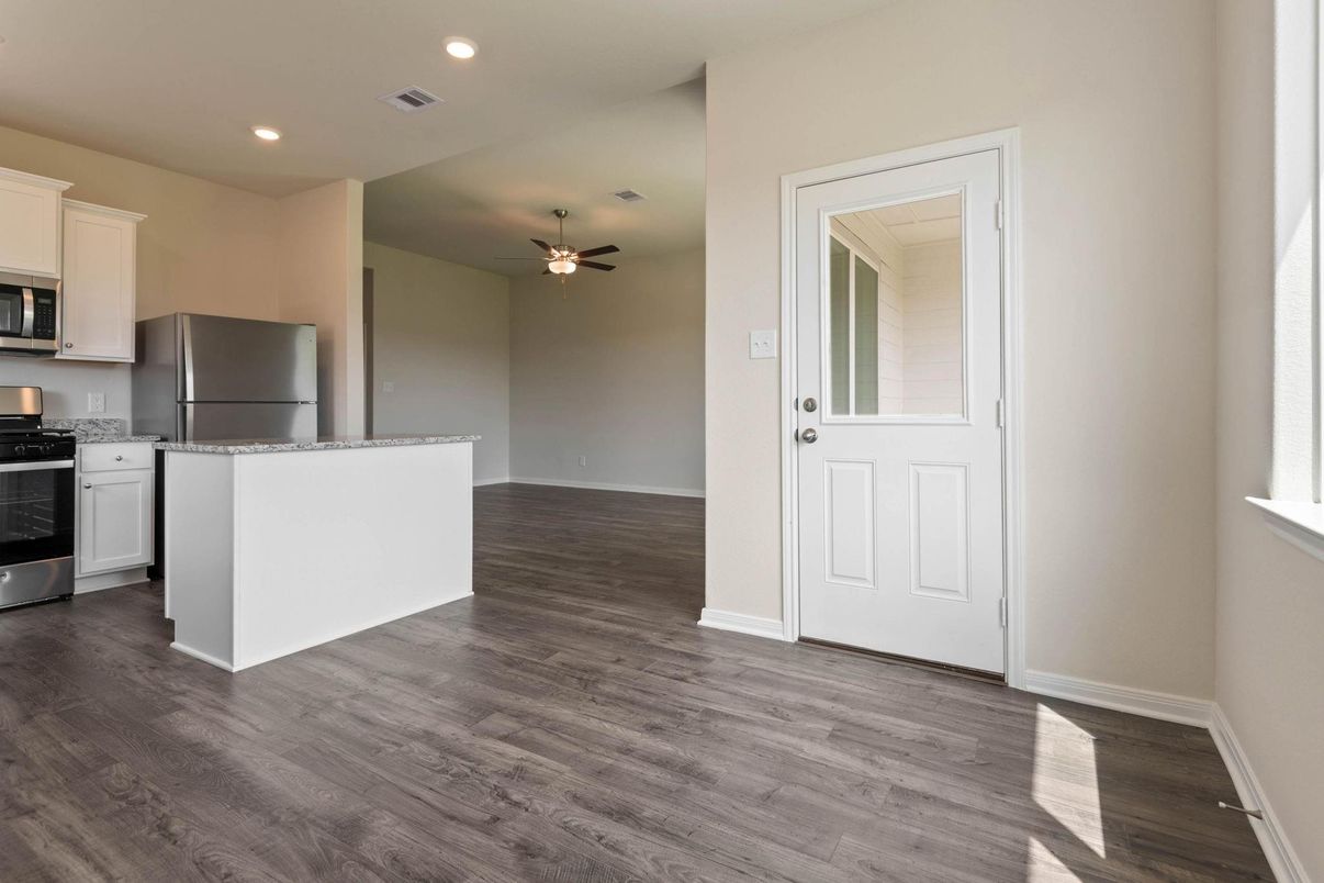 Interior, Kitchen, Recessed Lighting, Wood Texture Flooring