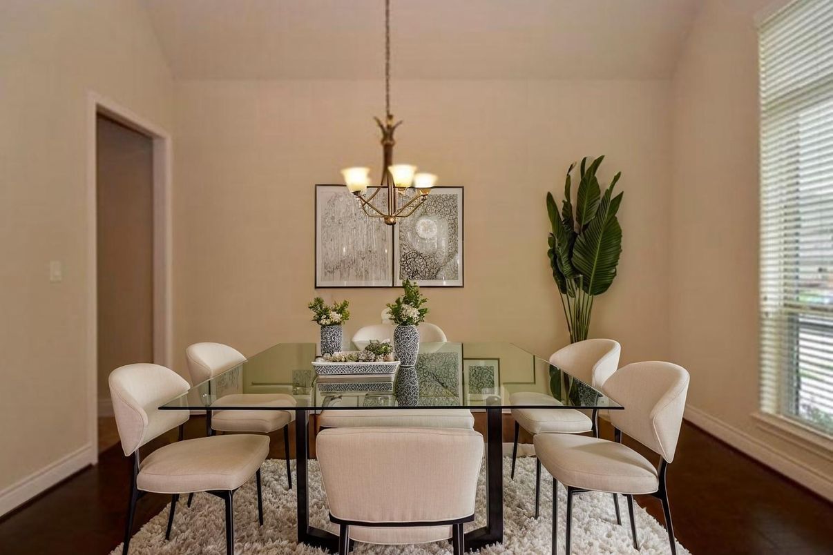 Chandelier, Dining room, Interior, Wood Texture Flooring
