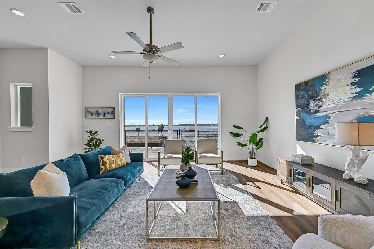 Interior, Living room, Recessed Lighting, Water, Wood Texture Flooring