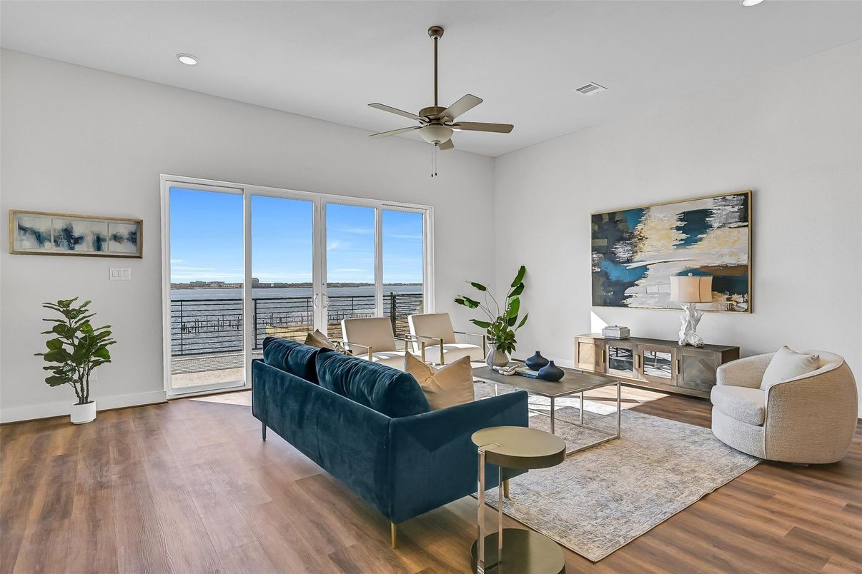 Interior, Living room, Recessed Lighting, Water, Wood Texture Flooring