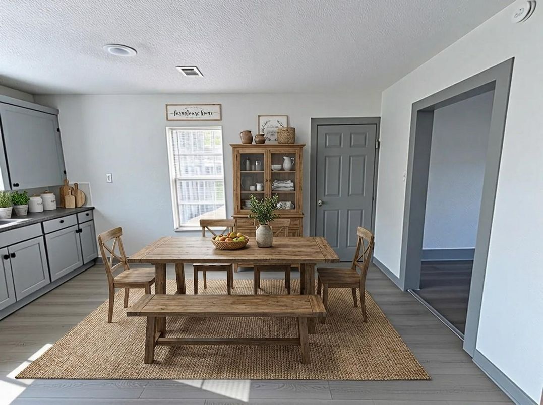 Dining room, Interior, Recessed Lighting, Wood Texture Flooring